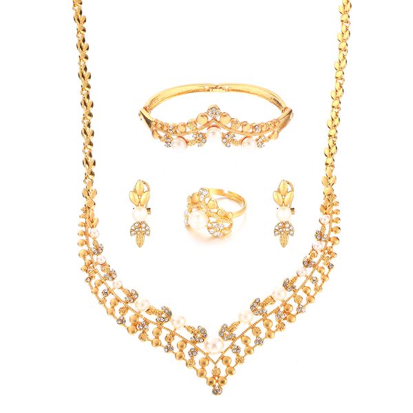 Эфиопские жемчужные браслеты серьги серьги ожерелье ювелирные изделия цепь желтого золота цвет африканских ювелирных изделий мода женщин ювелирных наборов