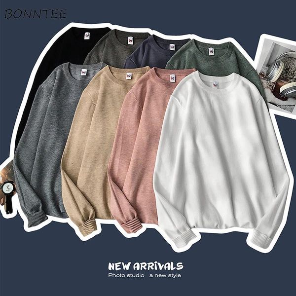 

men pullovers knitted sweater solid various colors simple o-neck autumn winter vintage fashion korean style ulzzang fit new, White;black