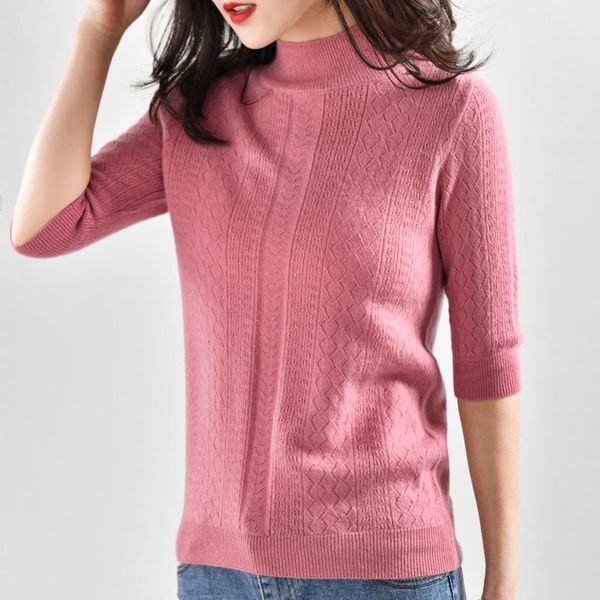 

women's sweaters half-sleeve sweater woman half high collar pullovers ladies 7colors hollow spring autumn female, White;black