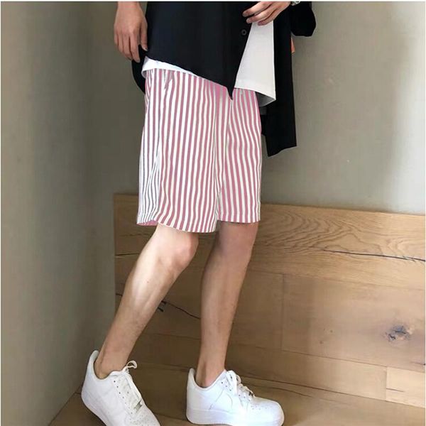 

men's shorts 2021 summer gothic men casual blue pink gray striped loose beach fashion male causal knee length plus size, White;black