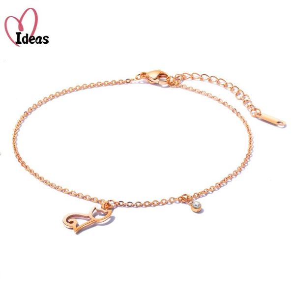 

anklets anklet bracelet foot jewelry for women stainless steel rose gold color cubic zirconia cat chain length 260mm, Red;blue