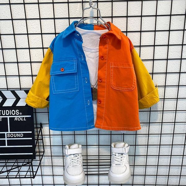 

kids clothes baby boys shirt fashion blue match orange cotton button 2 3 4 5 6 7 8 years little, White;black