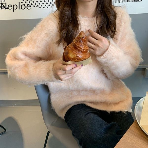 

neploe o neck long sleeve solid warm knitted sweater autumn winter bottom warm pull femme nouveaute loose soft pullover 475731, White;black