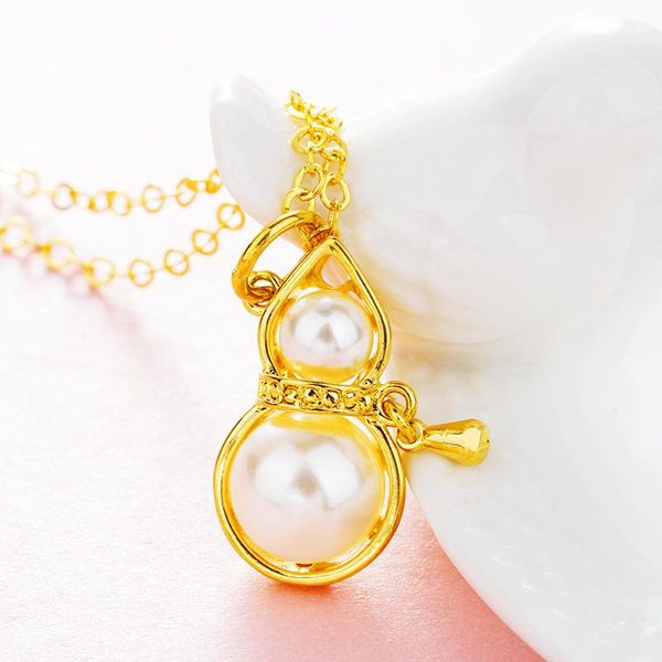 

pendant necklaces simulation gold pearl gourd necklace chain choker charms jewelry lucky gift for women, Silver