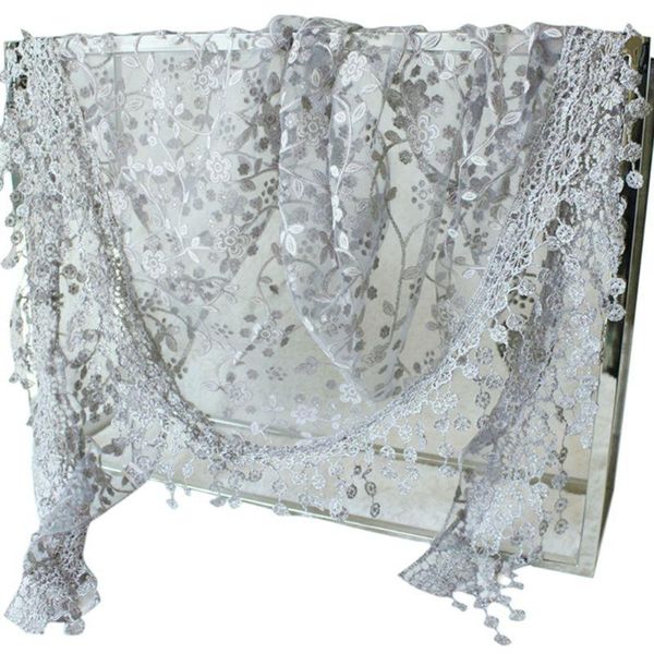 

scarves women lace sheer floral triangle veil mantilla scarf shawl wrap tassel 875b, Blue;gray