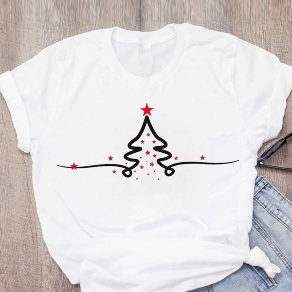 

women graphic star tree clothes cute tree winter merry christmas clothing female printed lady tees t shirt t-shirt, White