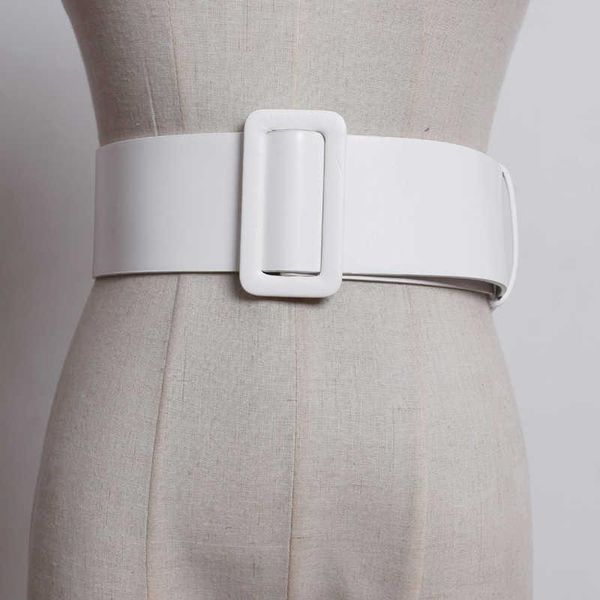 

belts 2021 fashion personality female models trendy wild rectangular buckle split long wide pu leather belt skirt decoration, Black;brown