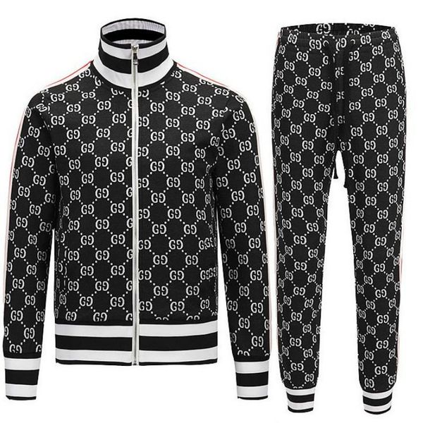 

men's tracksuits flower lattice men gentlemen tracksuit set male sweatshirt sweatpants multi-pocket fashion trousers high street jacket, Gray