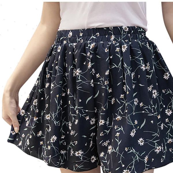 

fashion women ladies large size casual elastic loose floral printing a line chiffon skirts summer high waist shorts skirt p3, White;black