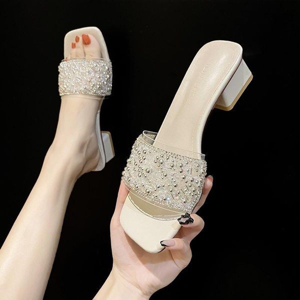 

slippers doratasia 2021 wholesale big size 39square high heels crystals platform women shoes summer sandal mules woman, Black