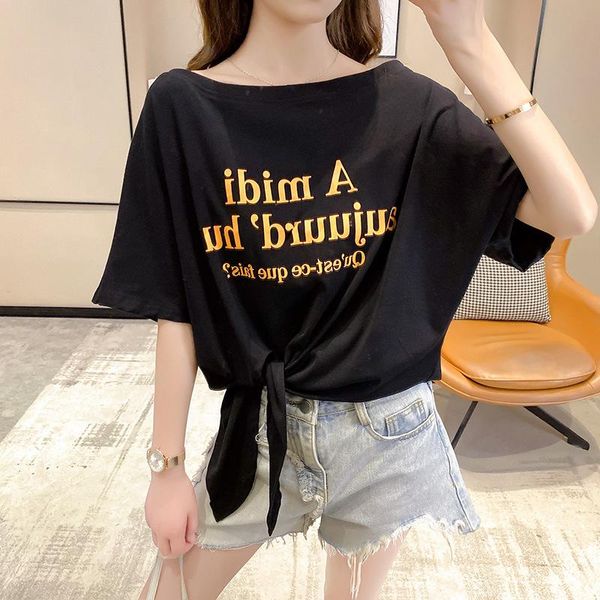 

women's t-shirt overalls for women 2021 backless short sleeve t shirts fashion summer letter printing oversized clothing, White