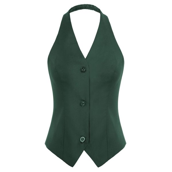 

retro elegant jackets women halter backless v-neck single breasted handkerchief hem vest solid slim club evening lady coat 220118, Black;brown