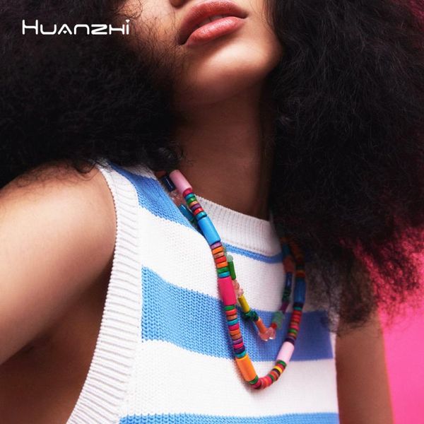 

chains 2pcs/set boho jewelry ethnic necklace multicolor wooden beaded rice beads flower set for women accessories huanzhi 2021, Silver
