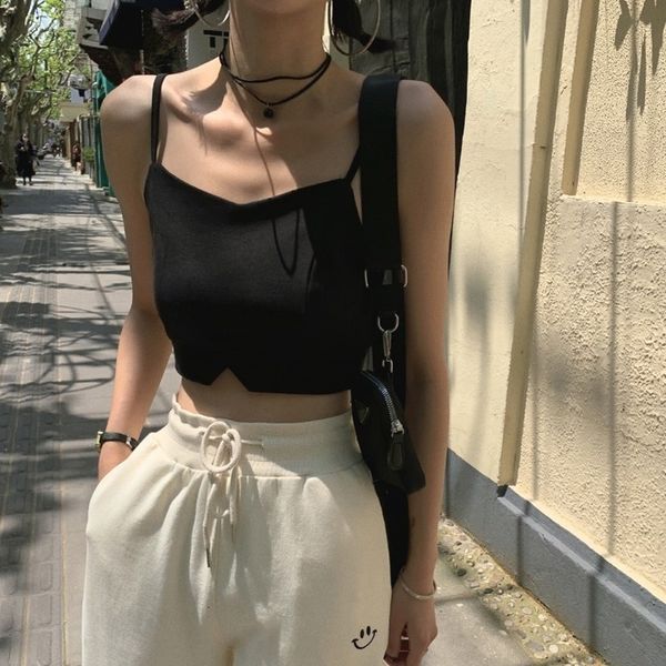 

2021 new popular women's vest, coat, underwear, bust, short navel opening, spaghetti shoulder belt 6lvq, White