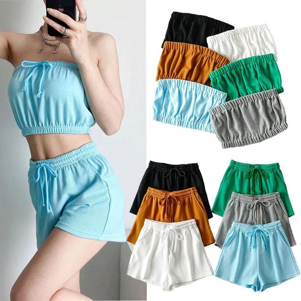 

women's tracksuits summer shorts sets 2021 tracksuit two piece set crop t-shirt+elastic high waist 6 colors casual clothing, Gray