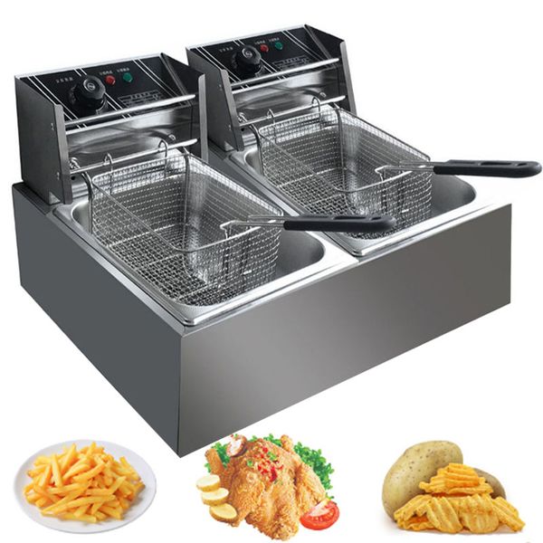 6L 2.5KW fritadeira elétrica Dois tanques profundas fritadeira Chincken fritar máquina de frita frita fritador máquina de fritadeira