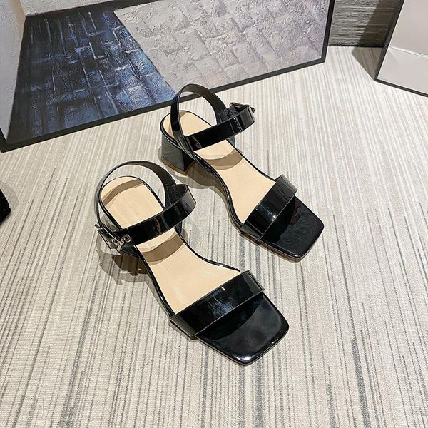 

sandals women's fashion 2021 ladies summer beach woman comfortable shoes female square heel shoe patent leather 34-40, Black