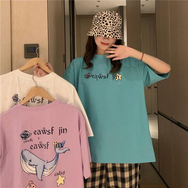 

women's t-shirt korean kawaii loose lovely girls salt short-sleeved white y2k o-neck female cute fashion students print t shirts