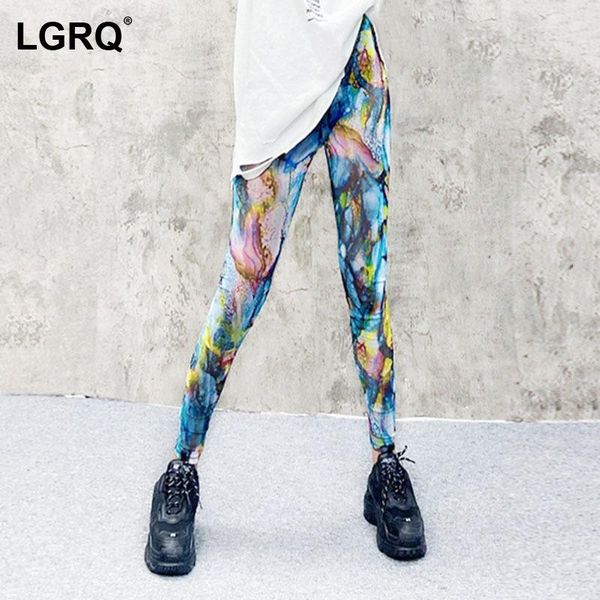 

women's pants & capris [lgrq] high elastic waist blue printint ankle length trousers fit women fashion tide spring autumn 2021 19d2139, Black;white