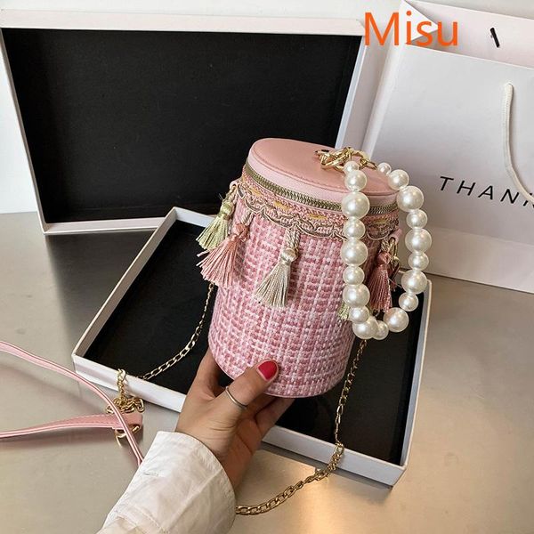 

vintage retro bucket bag woman 2021 trend new luxury pearl shoulder bags fashion chain novelties women's shoulder strap handbag