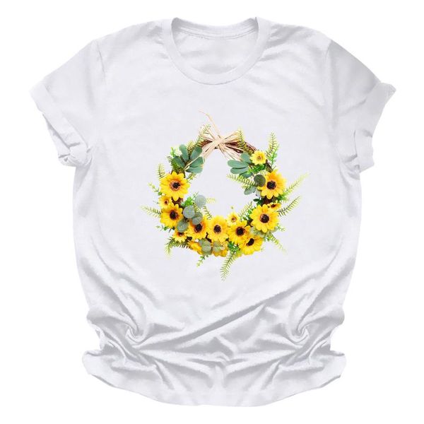 

women's t-shirt fashion sunflower t shirts for summer women printed kawaii harajuku y2k femme tee crew neck graphic t-shirts, White