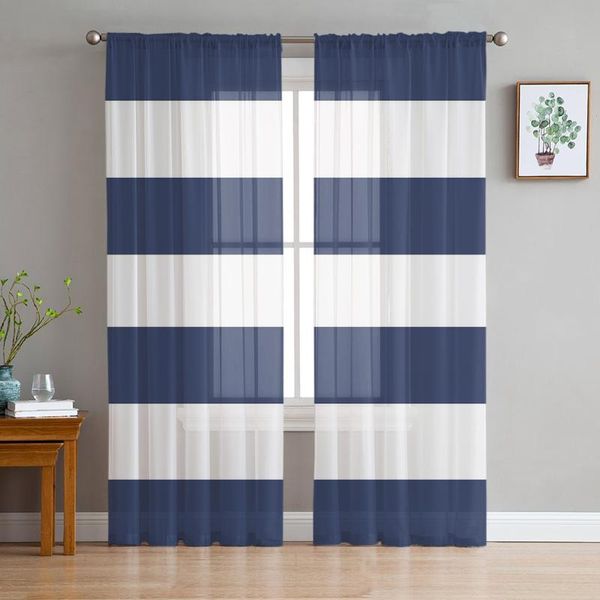 

curtain & drapes simple stripes blue and white tulle curtains for living room bedroom modern kitchen sheer voile