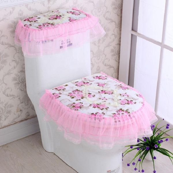 

toilet seat covers lace bathroom water tank cover pad set three-piece