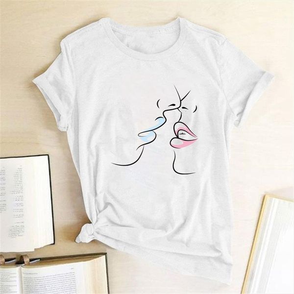 

kissing lovers pattern print men for ladies graphic streetwear fashion femme camisetas, White;black