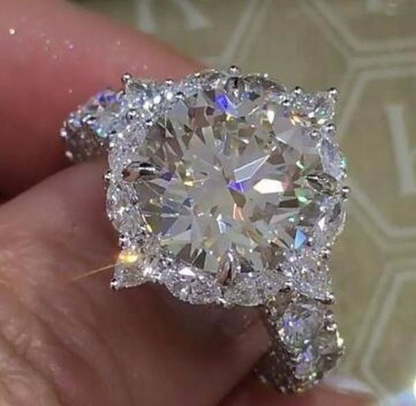 

cluster rings fashion big zircon stone s925 sterling silver color wedding engagement for women jewelry 2021, Golden;silver