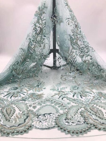 

ribbon french luxury lace fabric tissu handmade bead tulle latest sequins nigerian 2021 high quality, Pink;blue