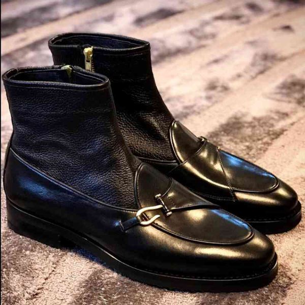 

dress shoes men's boots pu leather zipper design low heel casual all match fashion for men zapatos de hombre xm323 2jfu, Black