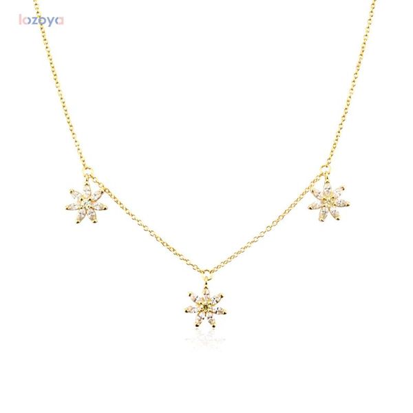 

chains lozoya 925 sterling silver gold three chain women fashion chrysanthemum charm zircon pave choker necklace long fine jewelry