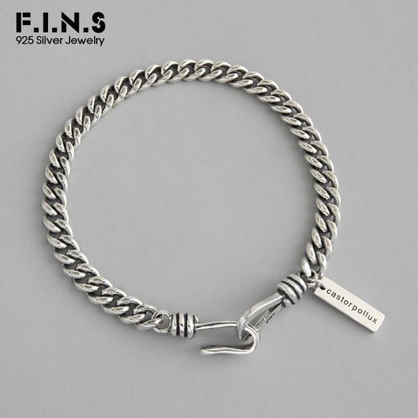 

charm bracelets f.i.n.s vintage retro 925 sterling silver bracelet female thick link chain for men fashion fine jewelry, Golden;silver