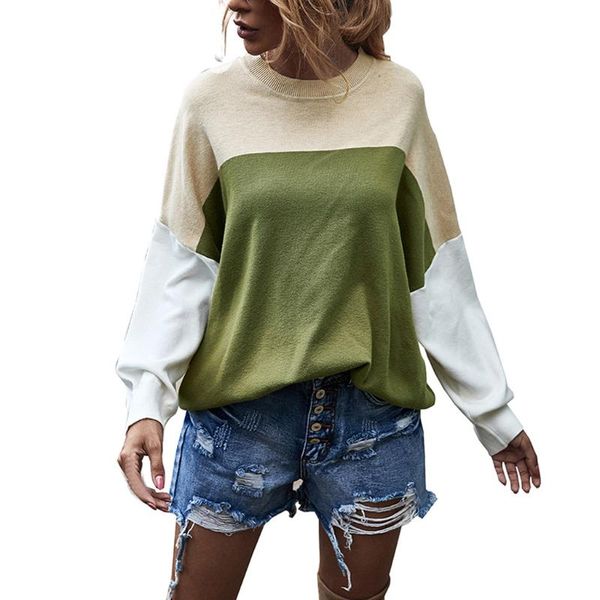 

women's sweaters ostrich 2021 fashion autumn winter sweater women ladies knitted patchwork o-neck full sleeve jumper pullovers top, White;black