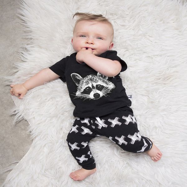 

new summer boys clothing sets baby girls fox avatar cotton t-shirt+pants leggings 2pcs outfits set costume boy clothes, White