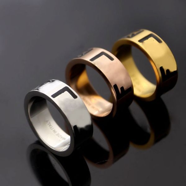 

quality women designer fend love rings black simple f letter stainless steel 3 colors engagement ring fashion jewelry lady party gifts, Silver