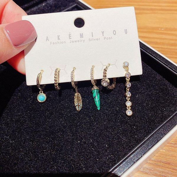 

mixed styles geometric design stone earrings set gold color cubic zirconia dangle earrings for women, Silver