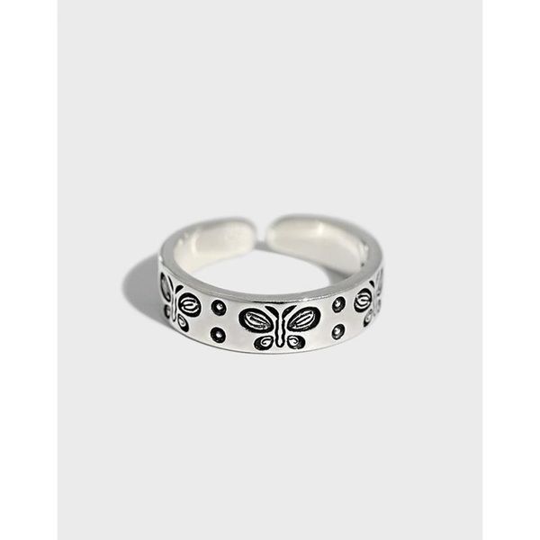 

cluster rings vintage 925 sterling silver butterfly for women jewelry, fashion adjustable finger ring accessories female gifts, Golden;silver