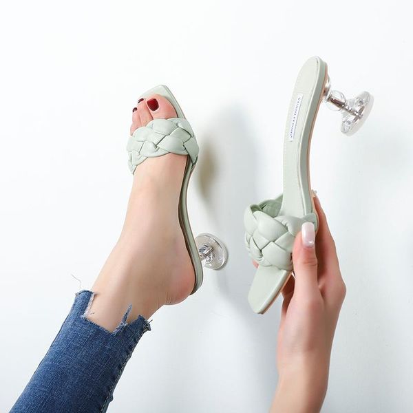 

slippers square heel casual transparent female shoes glitter slides med loafers rubber flip flops block luxury 2021 jelly s, Black