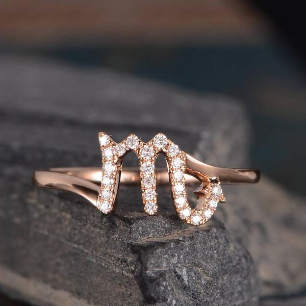 

wedding rings simple glossy copper plated rose gold women's ring with zircon rhinestone letter m ladies jewelry for women gift, Slivery;golden