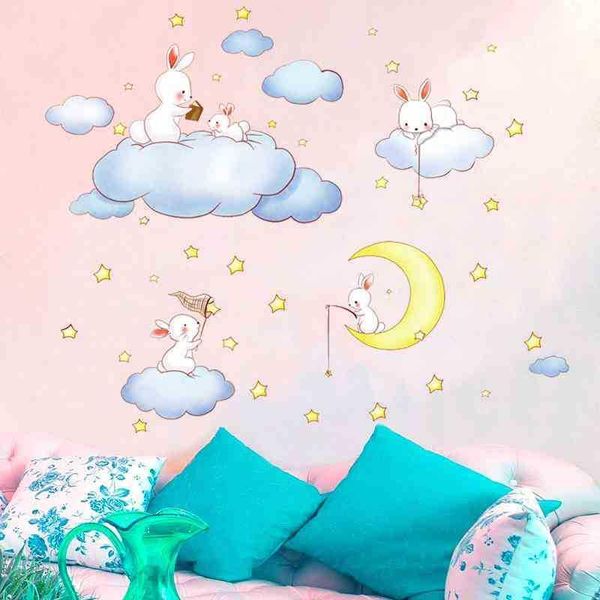 Adesivi murali Cartone animato Nuvola Luna Per camerette Ragazza Principessa Camera da letto Scuola materna Decorazione Decalcomanie Decorazioni artistiche fai da te