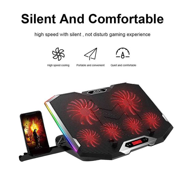 Notebook Cooler 2 porte USB RGB Gaming Cooling Pad Display LCD per PC da 12-18 pollici Supporto portatile Riser per laptop