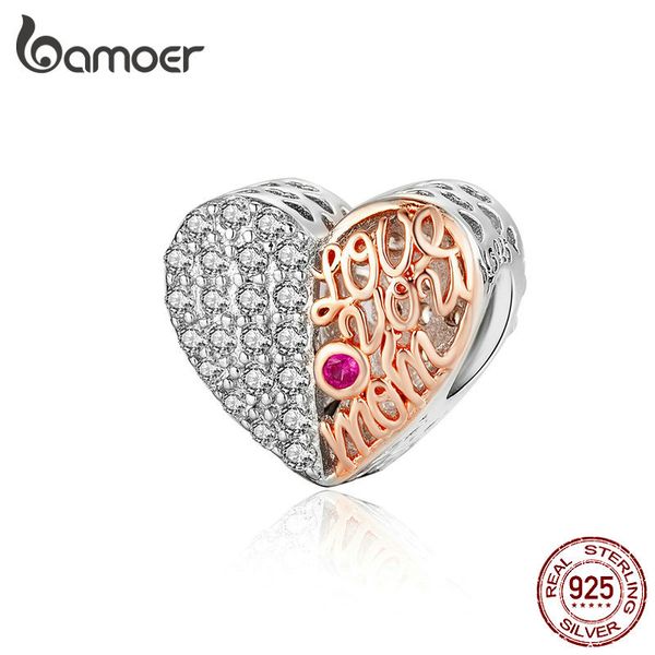 

bamoer biocolor heart-shape beads for original silver charm bracelet 925 sterling silver mom heart openwork metal bead scc1173 q0531, Black