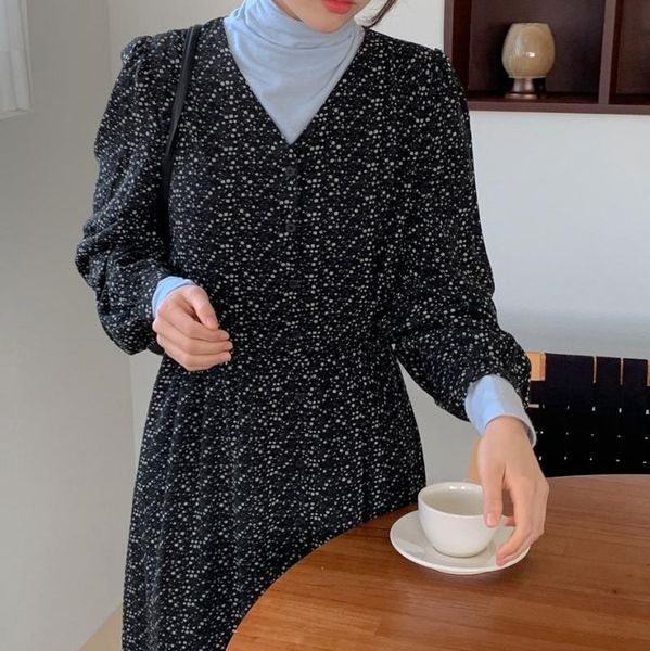 

casual dresses spring womens dress boho chiffon female vintage party oversize long sleeve women robe vestido, Black;gray