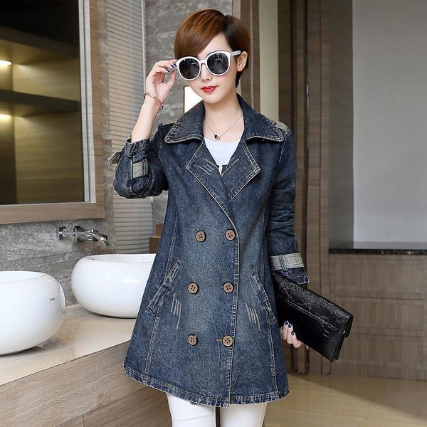 

women's jackets autumn female long-sleeved denim jacket long sections slim casual windbreaker vintage large size mujer chaqueta ff09, Black;brown