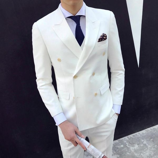 

men's suits & blazers summer fashion custom double botton men formal wedding dress leisure slim fit tuxedos white suit beach party, White;black