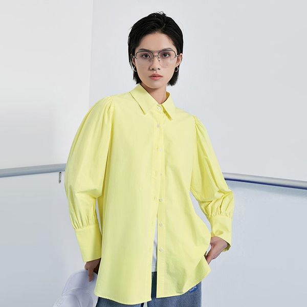 

toyouth women lantern long sleeve spring loose turndown collar pure cotton lazy style white yellow fashion shirt