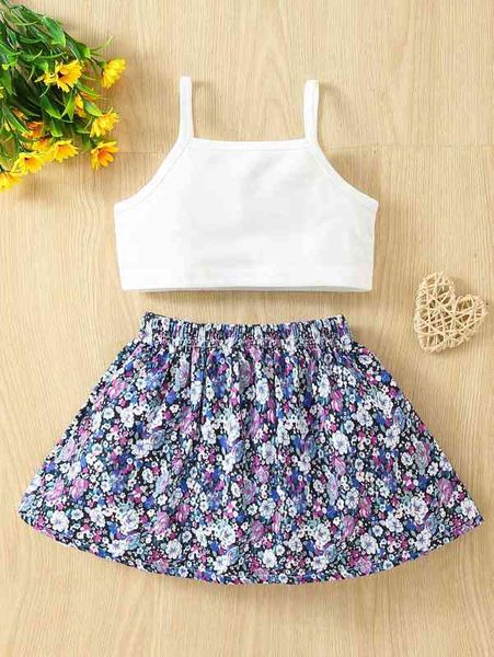 

baby cami & allover floral print skirt she, Blue