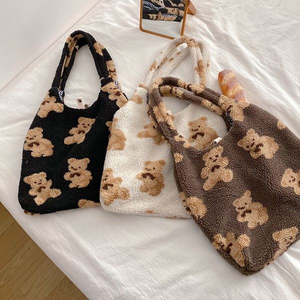 

little bear cute plush bag female cashmere large capacity shoulder bag c0225