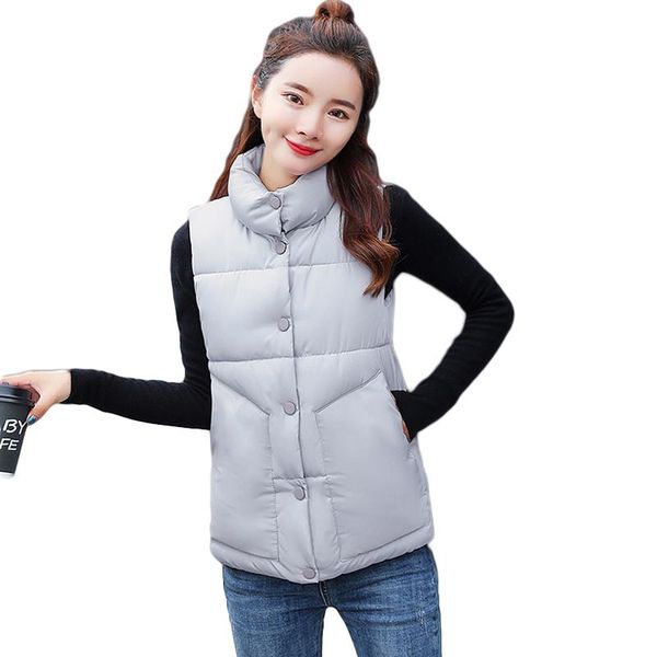 

women's vests winter solid women vest big pockets stand collar sleeveless waistcoat single breasted casual short for female d251, Black;white